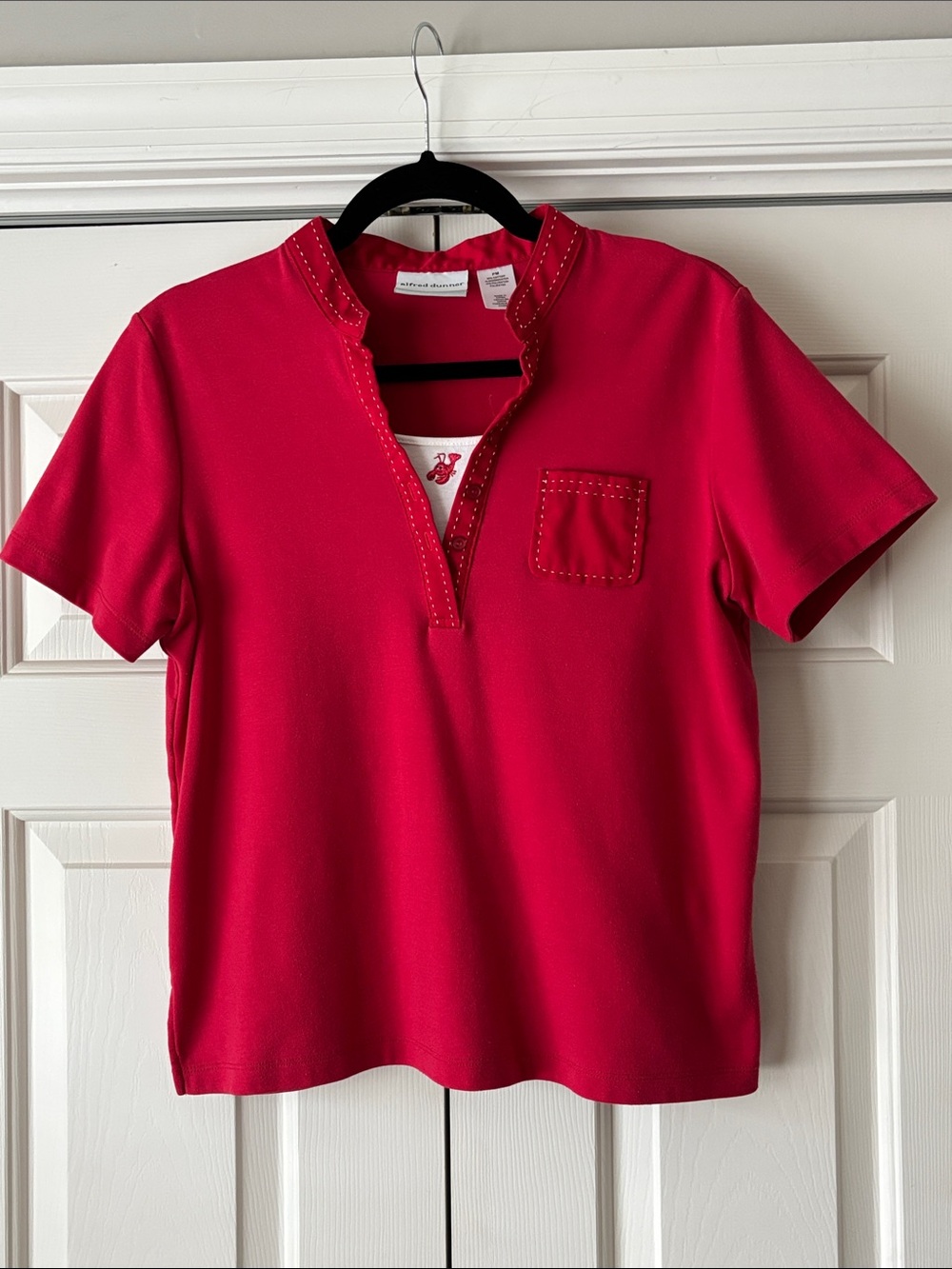 Alfred Dunner Bright Red Short-Sleeve Polo Top with Crab Insignia